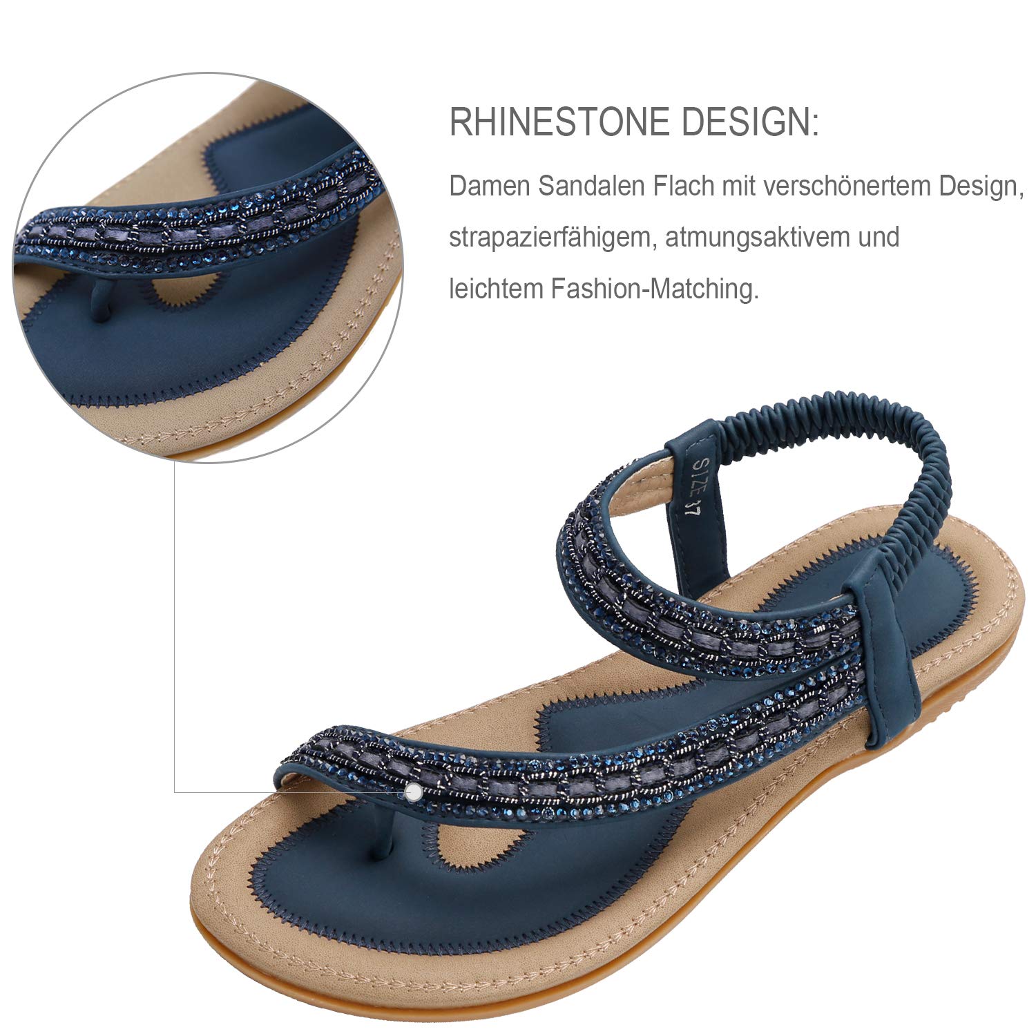 ZOEREA Sandali Piatti da Donna da Estate Strass Fiore Bohemia Flip Flop Spiaggia Estivi Scarpe Casual Open Toe Tacco Piatto