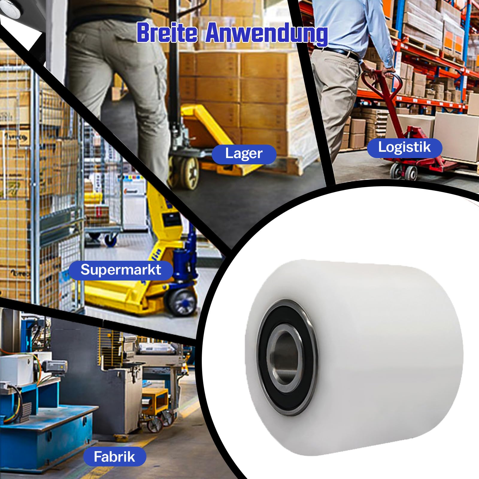 Set Di 4 Ruote In Nylon Per Carrelli Elevatori – Diametro 80 Mm, Larghezza 70 Mm, Asse 20 Mm, Carico 1000 Kg – Cuscinetti A Sfera