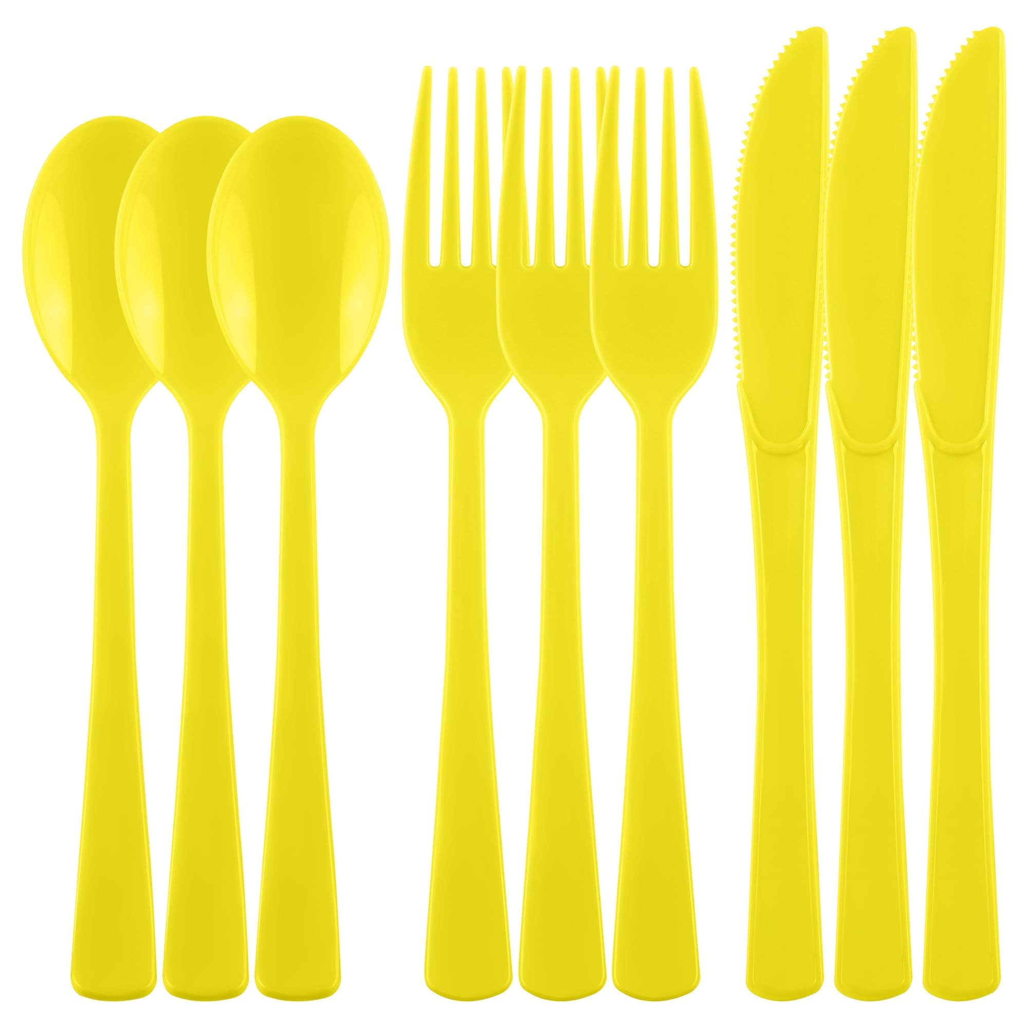 Kochorie 300 Pieces Yellow Plastic Silverware, Disposable Plastic Utensils