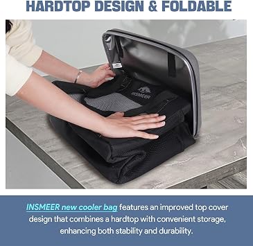 INSMEER Large Cool Bag 40 L, 60 Cans Cool Bag Foldable with Hard EVA Top for Drinks, Waterproof Cooler Bag Medium, Cool Box, Insulated Bag, Thermal Picnic Bag for 4 Camping, Beach, Travel