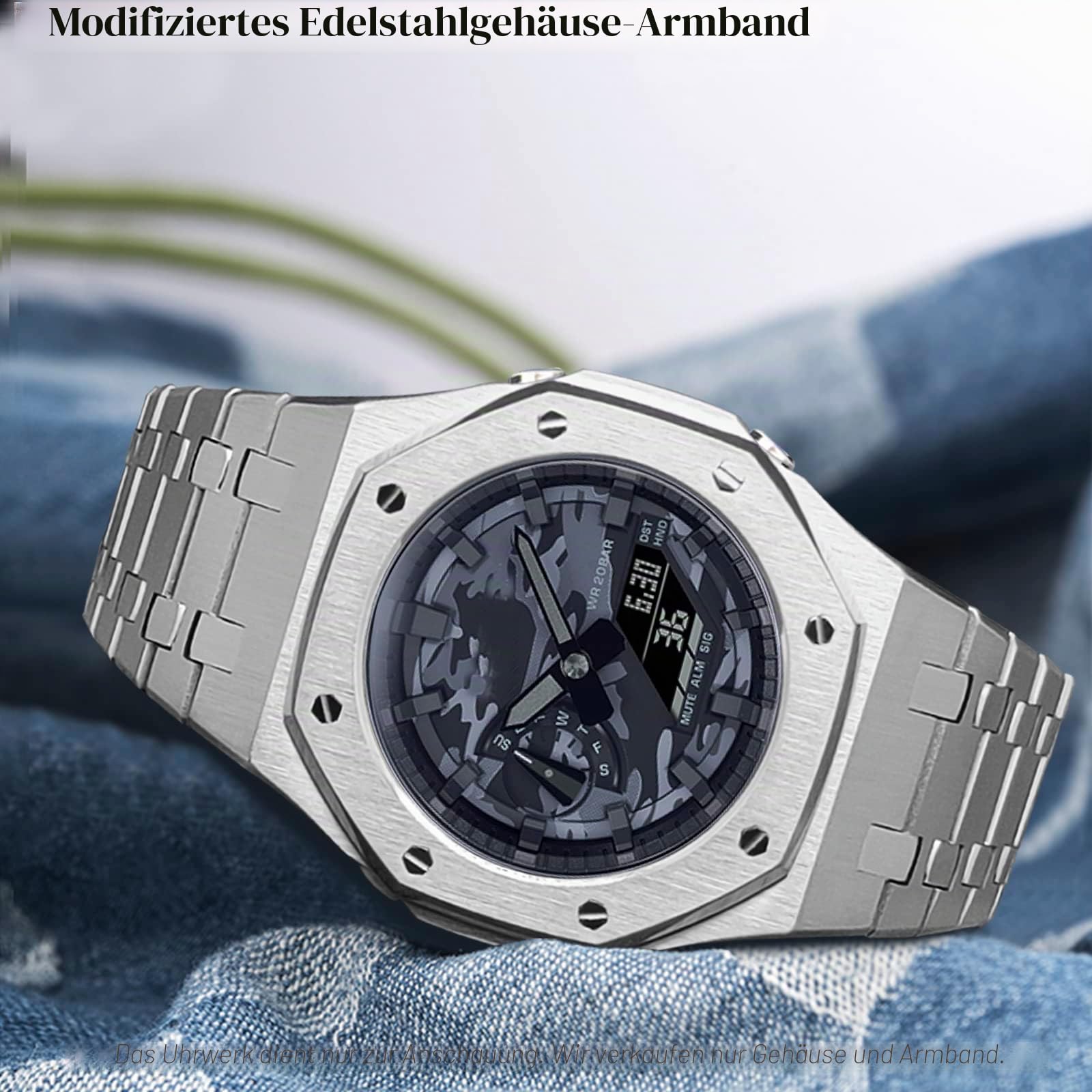 Edelstahl-Uhrenlünette und Metallband mit Kautschukarmband – kompatibel mit GA-2100/GA-2110/GA-B2100