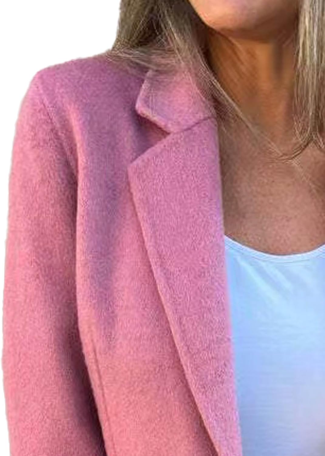 Sexyshine Women's Notch Lapel Single Button Wool Blend Blazer Casual Open Front Business Work Jacket Pea Coat