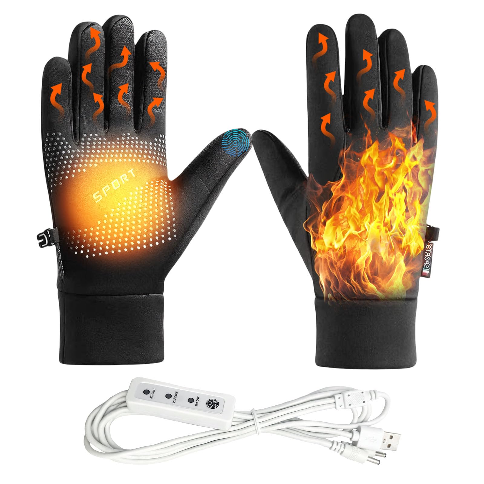 USB Heated Gloves, Electric Heated Gloves for Men Women Winter Touchscreen Hands Warmer Gloves Washable 3 Adjustable Laptop Motorcycle Gloves Thermal Glove for Indoor Outdoor Freezer Work Hunting