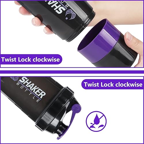 Miniatura 6 de Botella agitadora de proteínas, botella de agua deportiva, botella a prueba de fugas para mezclador de proteínas, antideslizante de 3 capas de 3