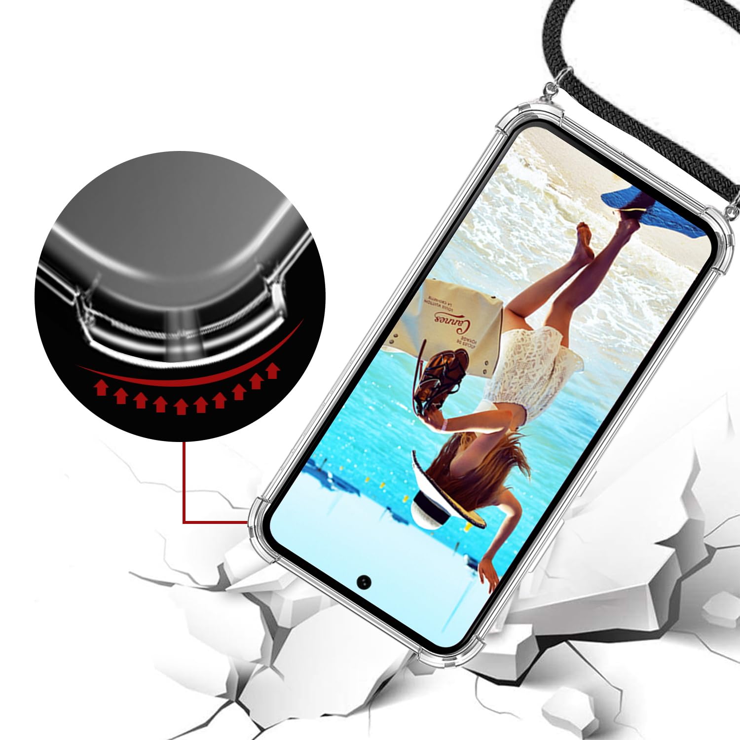 WQRTYJK Cover per Sasung Galaxy 33 5G,e Vetro Teperato Custodia con Cordino Silicone