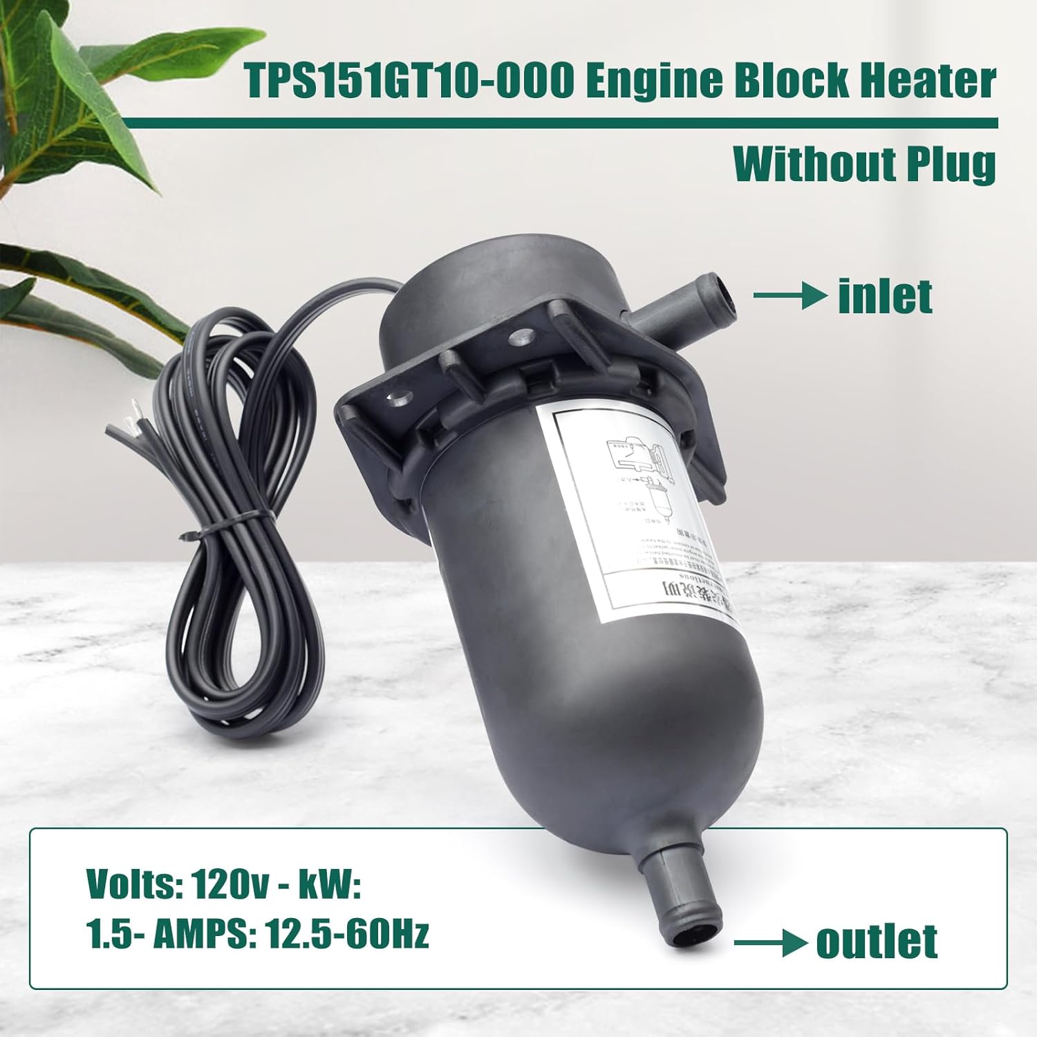 YUXIVCNE TPS151GT10-000 Engine Block Heater 1500W 120V Option 100-120F Coolant Pre-Heater Compatible with Diesel & Gas Engines Generator Tractor Truck Boat Replace TPS151GT8-000 590-893 Without Plug