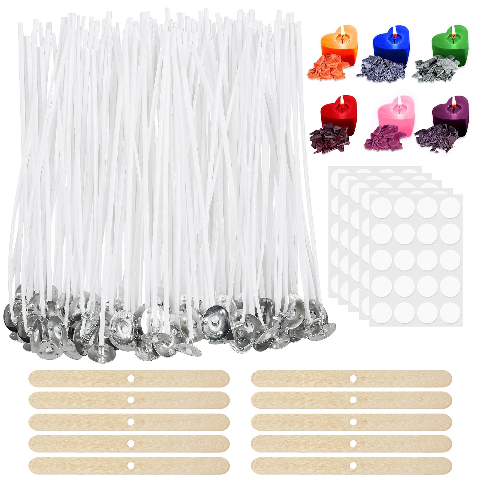 Stoppini Per Candele - 100 Pezzi In Cotone Naturale Per Fai Da Te, Con Supportini E Punti Colla - Foto 10