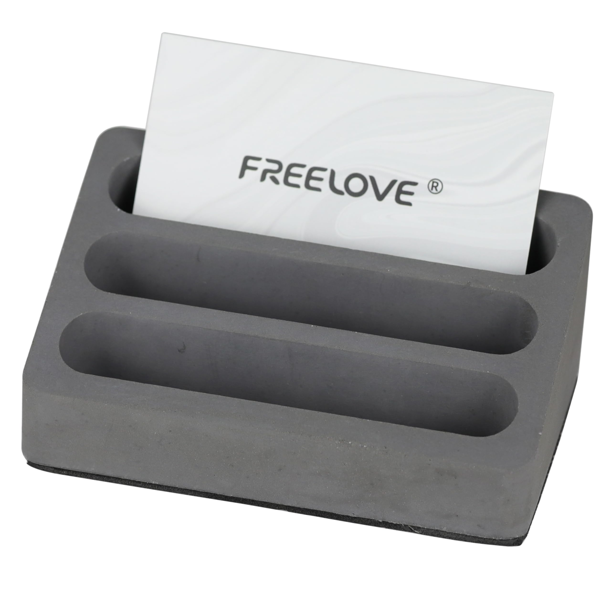 FREELOVE Desktop Card Holder Concrete Handmade 3 Stair 3 Slots Fits 30-50 Business Cards Stone Weighted Smooth Finish