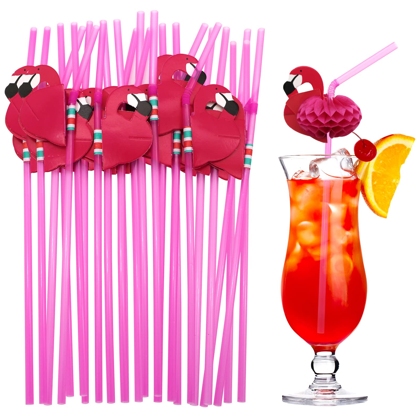 BLUE TOP Flamingo Drinking Straws Cocktail Straws 9.65 Inch 100 PCS, Red Flamingo Drinking Straws for Cocktail,Milkshake,Juice, Decoration & Add