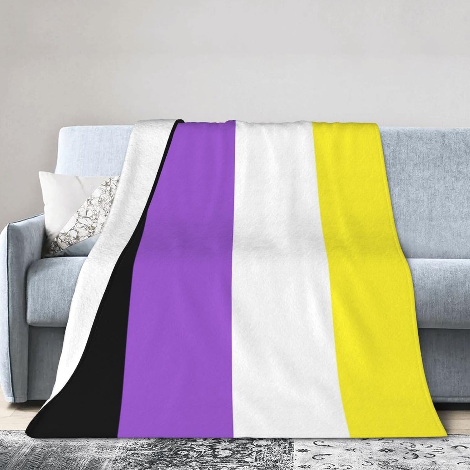 Non-Binary Pride Flag Blanket Super Soft Flannel Throw,Ultra-Soft Blanket for Bed Or Sofa All Season,Cozy Lightweight Blankets for Women Kids Adults 50"X 40"