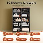 Dresser for Bedroom with 10 Drawer, Commode De Chambre, Fabric Chest of Drawers with Wooden Top, Tall Storage Tower, Cabinet for Hallway Entryway, Living Room Tv & Closets Rustic Brown