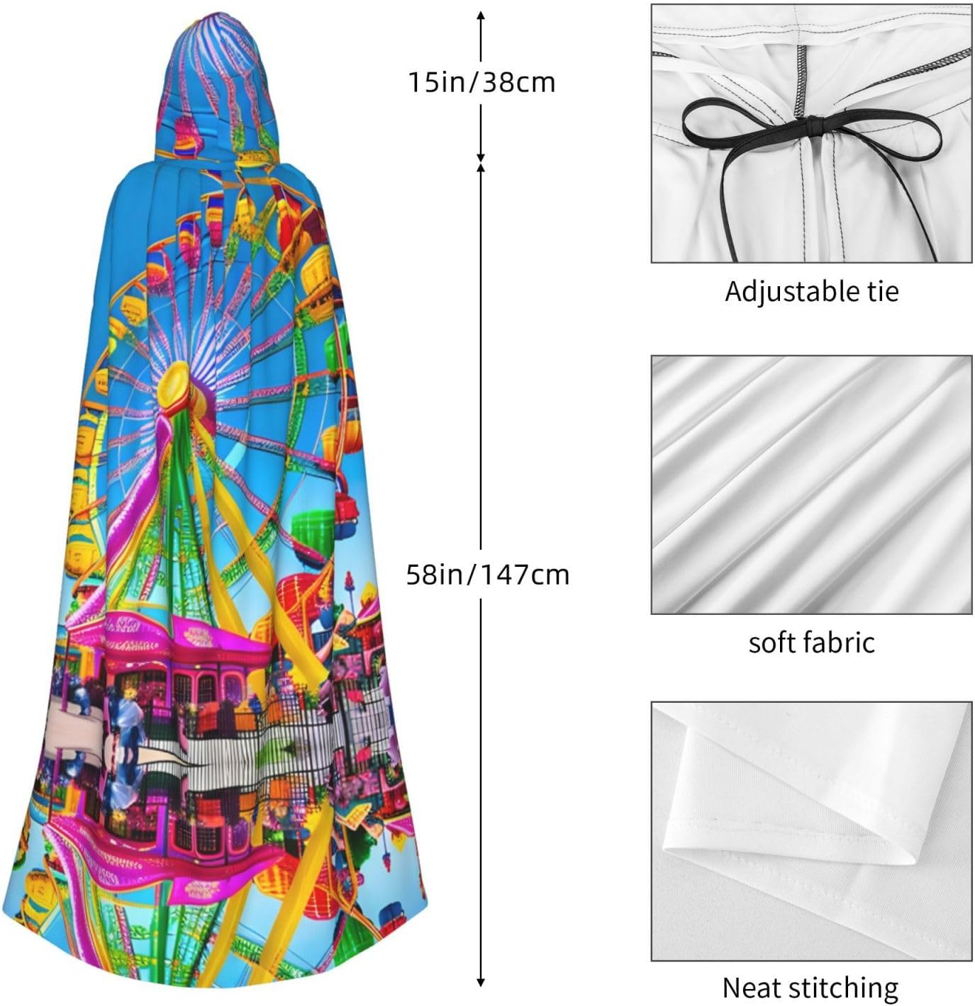 STejar Corlorful Park Halloween Adult Hooded Cape, Hooded Robe Cape, Women's Men's Halloween Dress Up Party Cosplay Costumes. Black