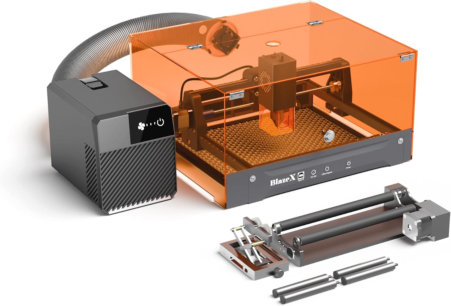 BlazeX M3 10W Laser Engraver Expansion & Clean Bundle, with Rotary Roller and Risers Kit, Air Purifier, Honeycomb Bed, Enclosure, Engraving Materials, Class 1
