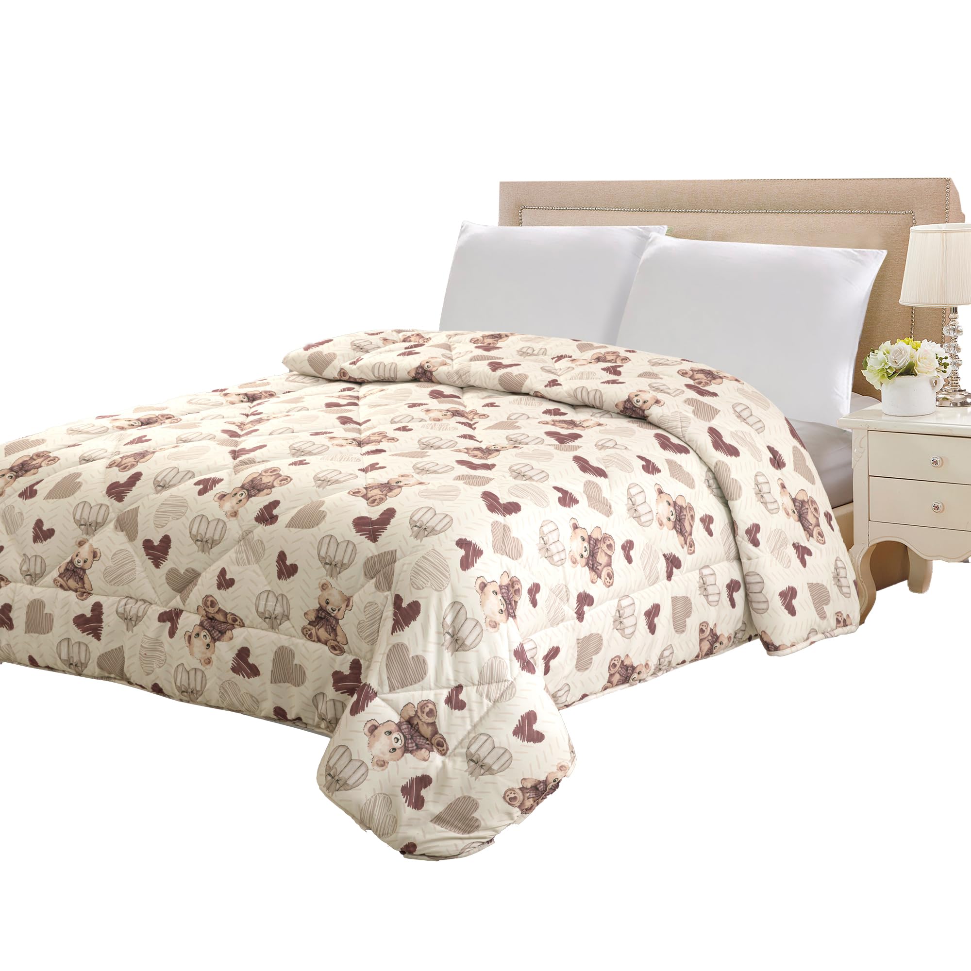 Home Tresor - Trapunta Invernale Matrimoniale Imbottita in Morbida Microfibra Piumone Letto Trapuntato Caldo Due Piazze 250 x 250 cm Autunno Inverno Coperta Fantasia Monella Abbracci d'Orsetto Beige