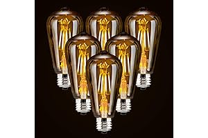 ST64 LED Vintage Edison Amber Glass Bulbs E26 Dimmable 6-Pack