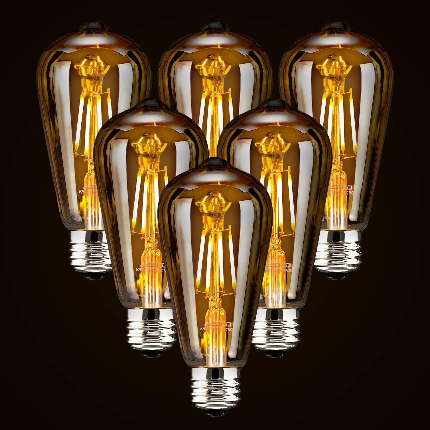 - LED Dimmable Edison Light Bulbs 4W, 2200K-2400K Warm White (Amber Glass) ST64, E26 Base Pack of 6