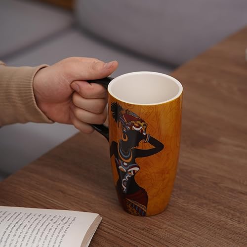 Miniatura 20 de Topadorn Taza de café de cerámica para regalo con tapa de 17 onzas, taza de té alta de porcelana con asa para el hogar y la oficina, taza