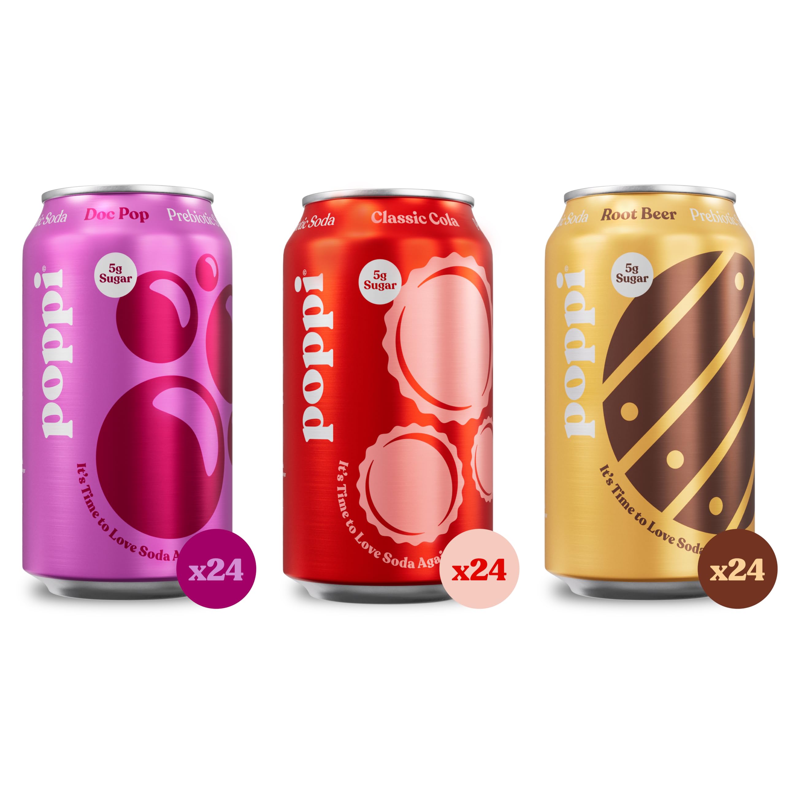 poppiSparkling Prebiotic Soda, Bulk 72-Pack, Classic Cola, Doc Pop, Root Beer Beverages made with Apple Cider Vinegar, Low Calorie & Low Sugar Drinks, 12o