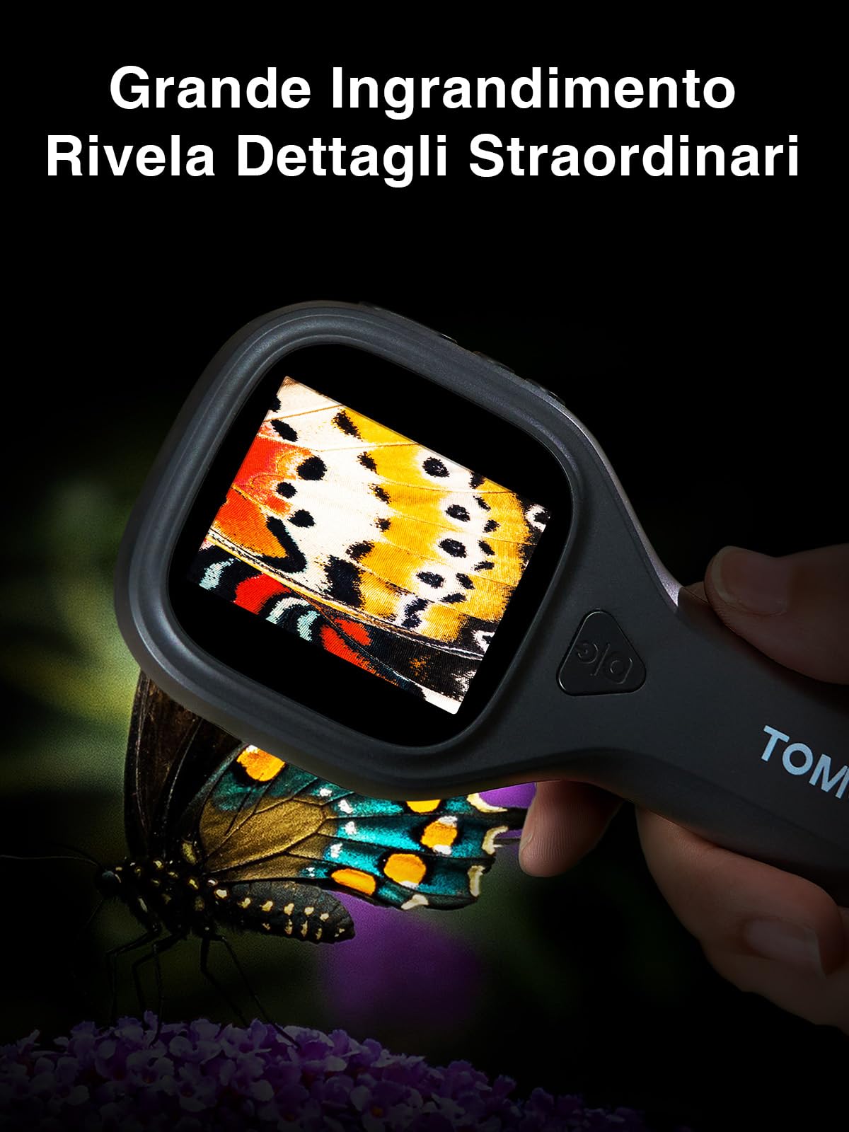 TOMLOV P10 Evo Microscopio per Adulti e Bambini, Lente Portatile con Schermo IPS da 2" per Monete, Insetti e Piante, Lente per Gioielli con Luce, Compatibile con Windows/macOS – Nero