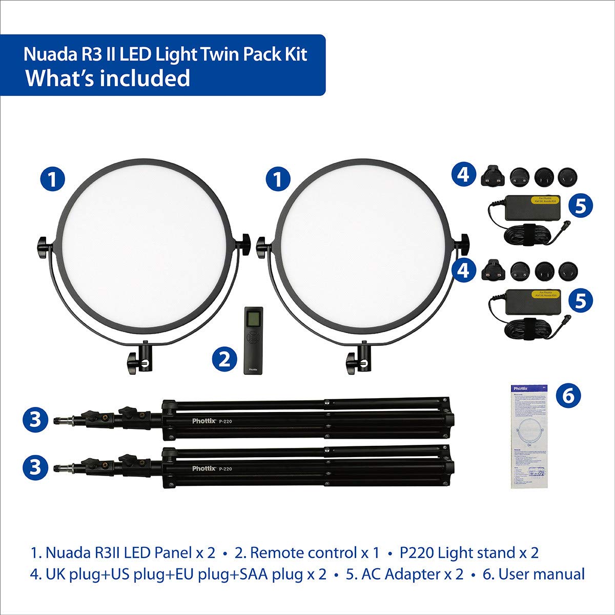 Amazon | Phottix Nuada R3II LED Light Twin Kit Set 撮影用ライト 2