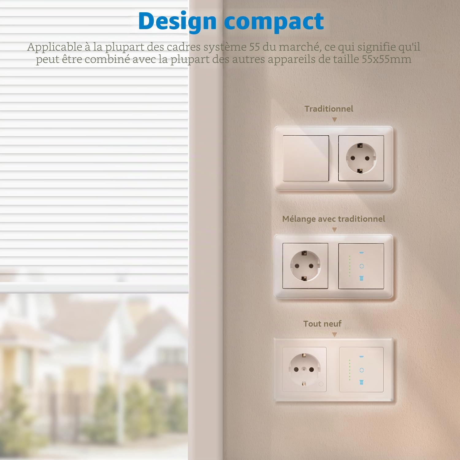 Interrupteur de volet roulant sans fil [6 gen] Interrupteur pour stores avec LED contrôlable, contrôle de volet roulant compatible avec Echo Alexa/Google, 2 pièces