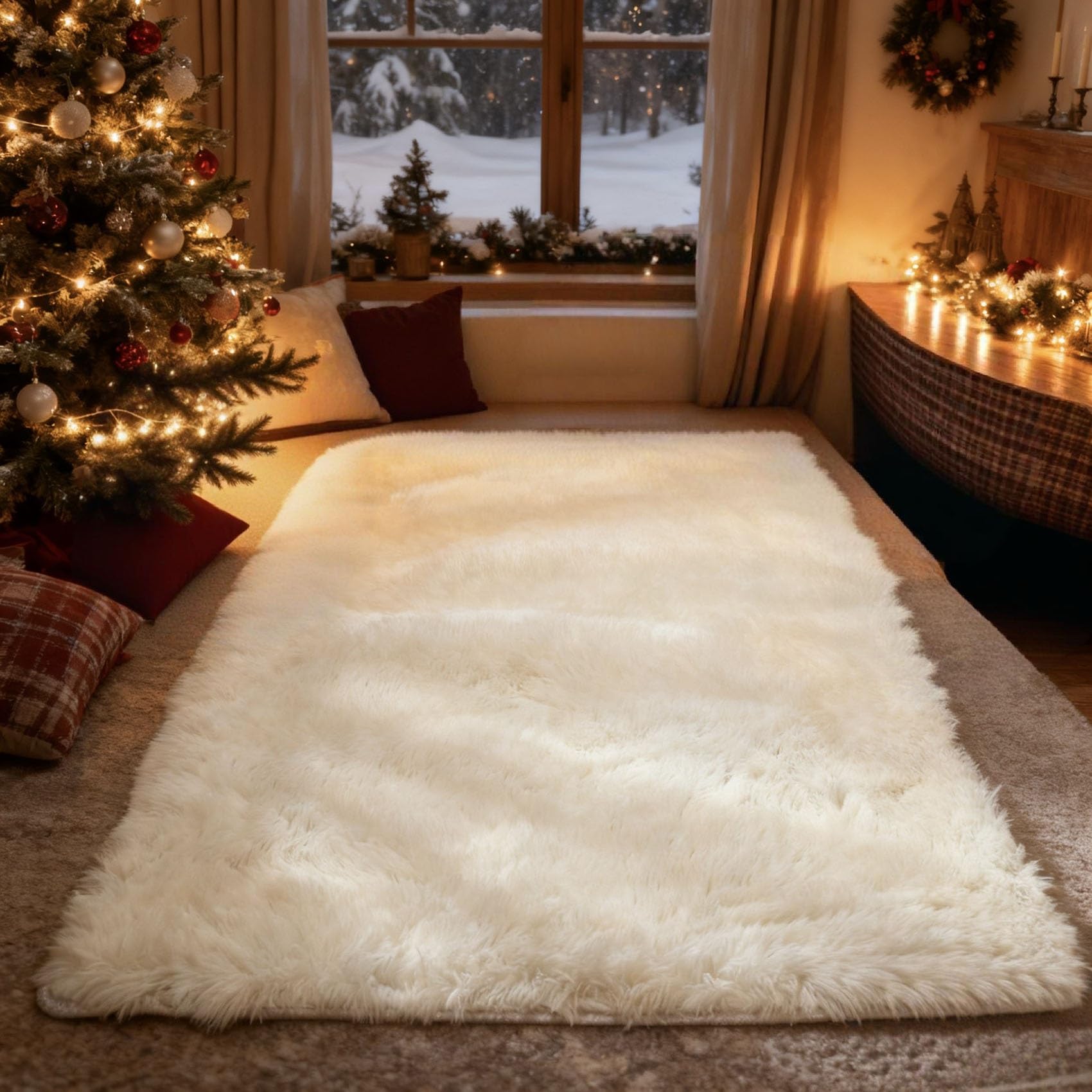 Tapis Moderne de Salon Blanc pour Chambre et Bureau : Ambiance Douceur 280x140