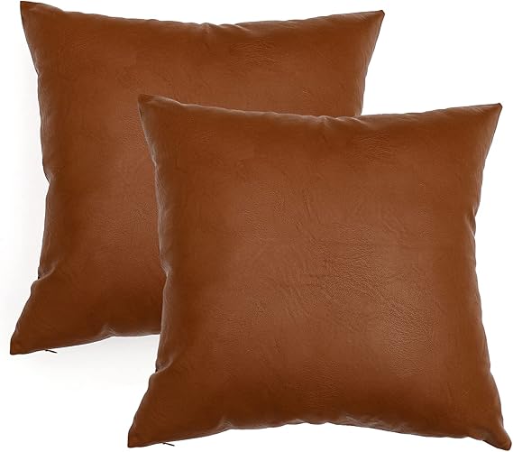 ChrisDowa Set of 2 Faux Leather Throw Pillow Covers, Thick