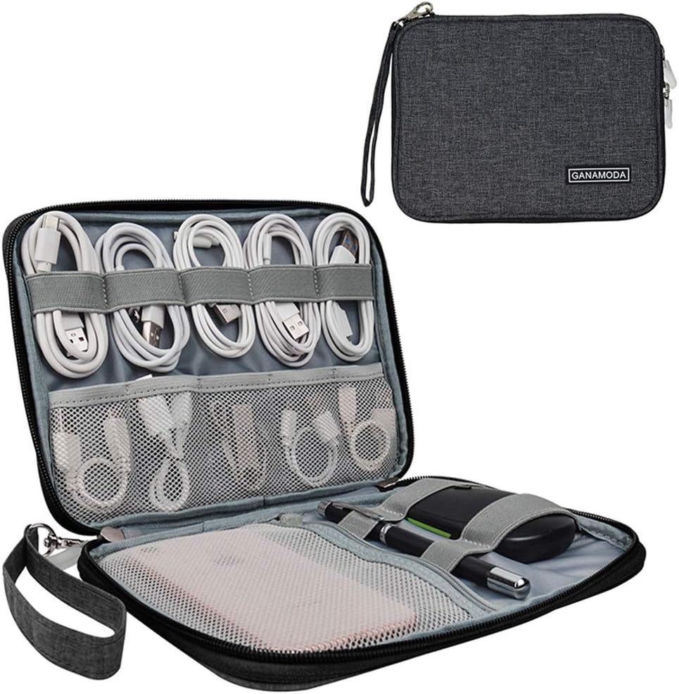 Small Electronic Organizer Travel Cable Bag, Ganamoda Portable Tech Accessories Case for Phone, Cord, Charger, Hard Drives, Gadgets, Dark Gray