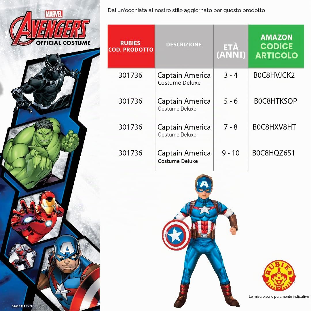Rubie’s Costume Capitan America Deluxe Marvel Avengers Bambini (640833-M)