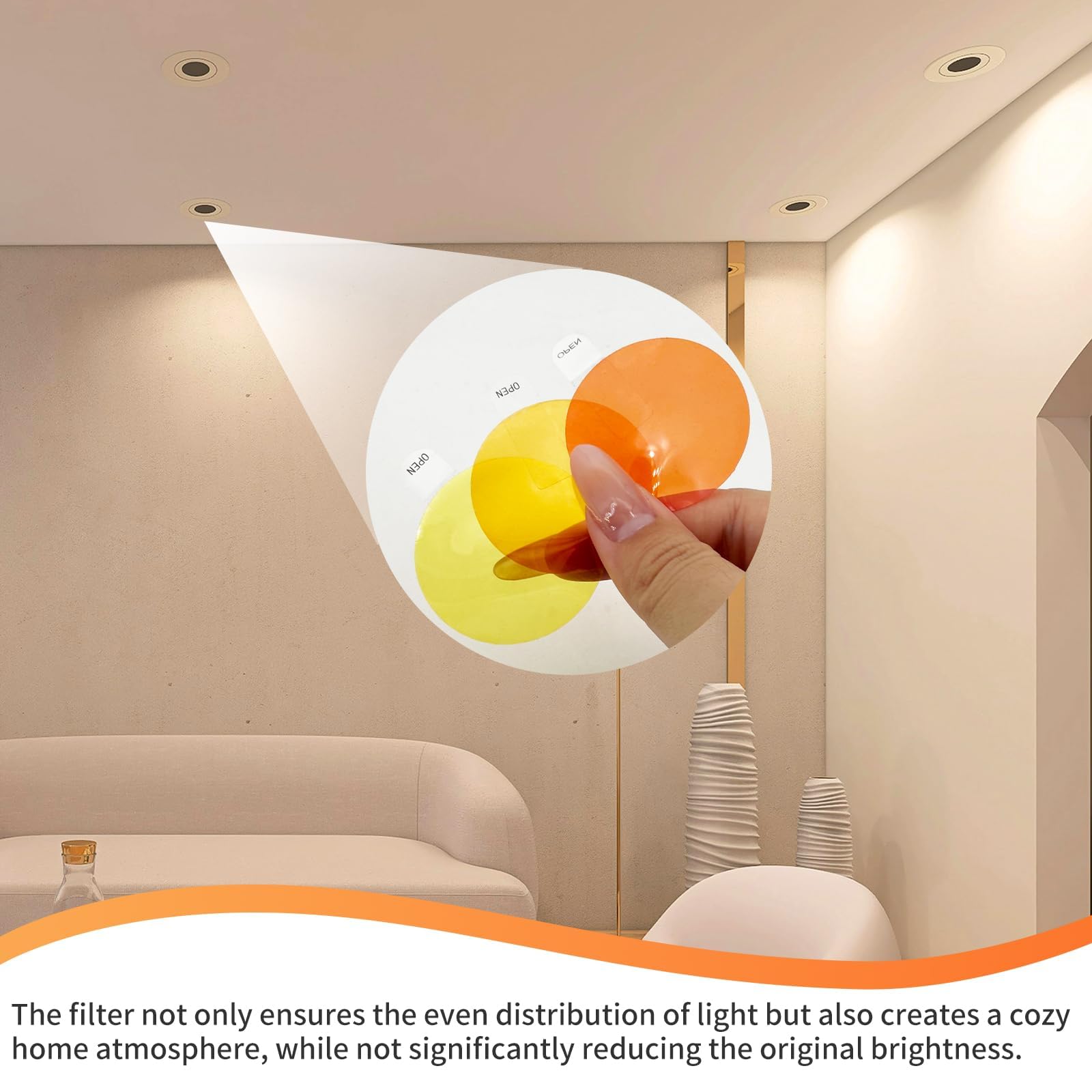 Led Folie Warmweiß Selbstklebend Lichtfolie - Led Abdunkeln Folie, Ø 4 CM Lampenfolie Warmweiss Selbstklebend, Lampen Spot Abschirmung, Folie Led Lampe Abdunkeln, Lichtdämmfolie für Led Lampen (9 Stk)