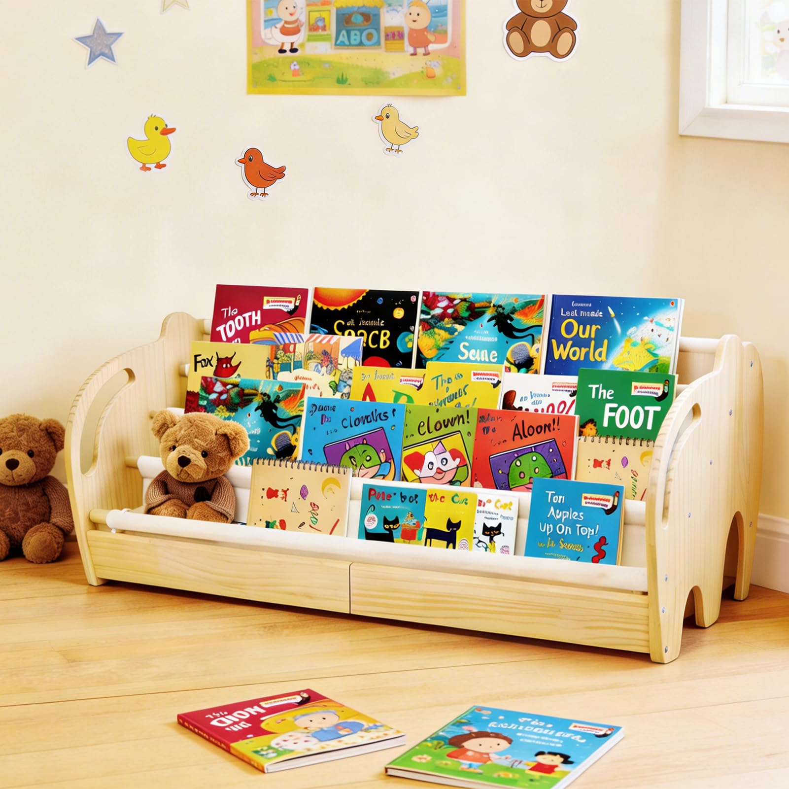 Wdmiya Bibliothèque Enfant Bois – Étagère Livres Montessori, Rangement Livres Enfants, Présentoir Livres Face Avant, Meuble Chambre Enfant, Cadeau Garçon Fille