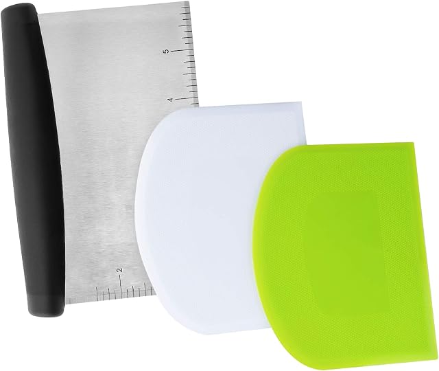 LUTER Dough Scraper Plastic Pastry Cutter Bowl Scrapers Dough Bread Cutters Multipurpose Kitchen Tool (Green+White+Silver)