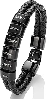 Lederarmband Herren mit Gravur – Personalisiertes Männerarmband mit Namen – Geschenk für Papa – Aus schwarzem Echtleder