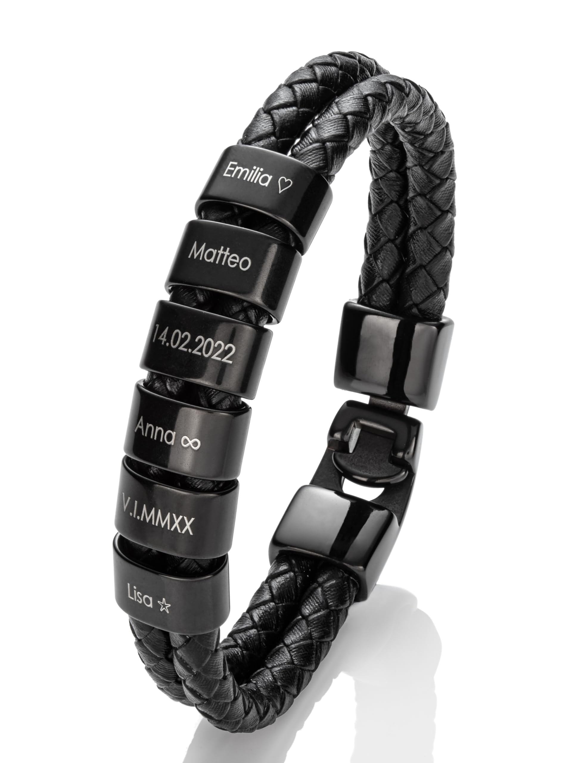 Lederarmband Herren mit Gravur – Personalisiertes Männerarmband mit Namen – Geschenk für Papa – Aus schwarzem Echtleder