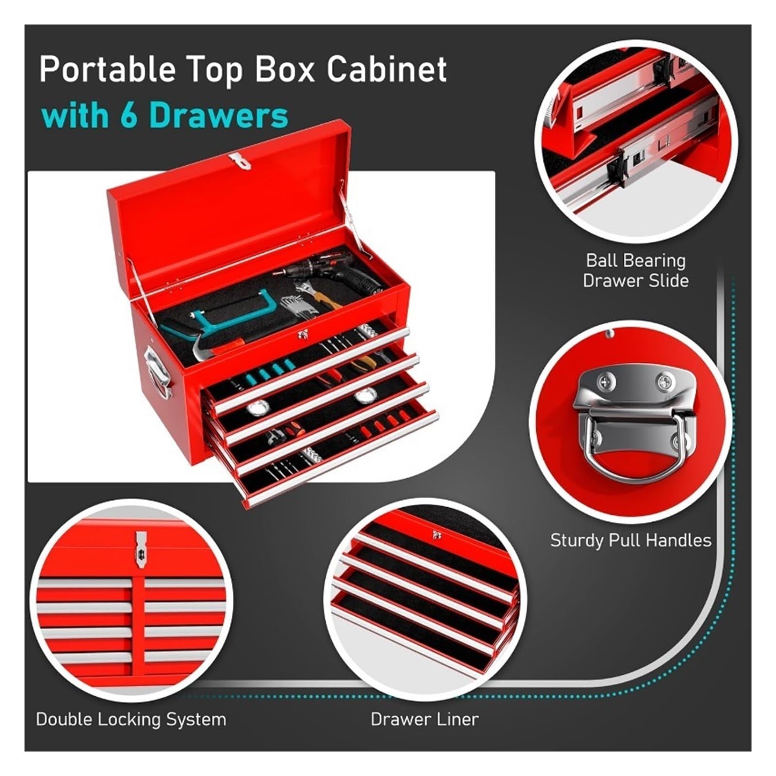 Caja de Herramientas Cofre de herramientas con ruedas portátil caja superior desmontable y bloqueables(Orange)