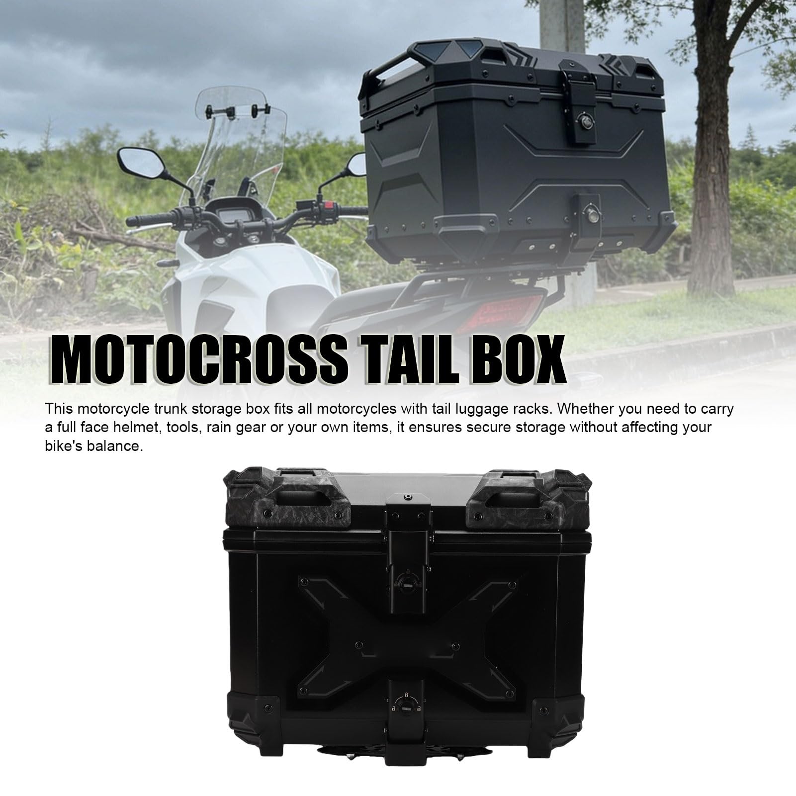 Baúl para Motocicleta de 45 litros, Caja de Maletero con Bloqueo Impermeable de Aleación de Aluminio con de Bloqueo Antirrobo de Doble Llave para Motocicletas con