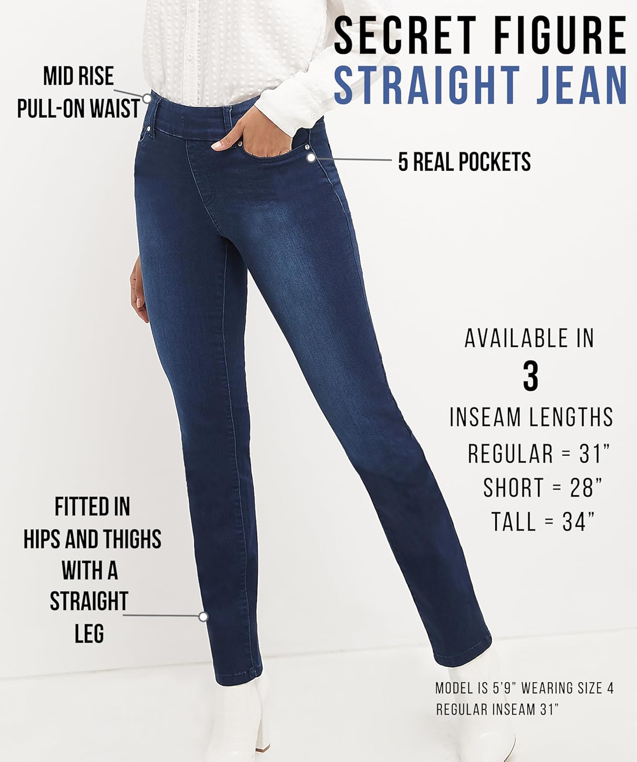 Rekucci Women's Secret Figure Premium Lux Denim Straight Leg Pull-On Jean - Image 6