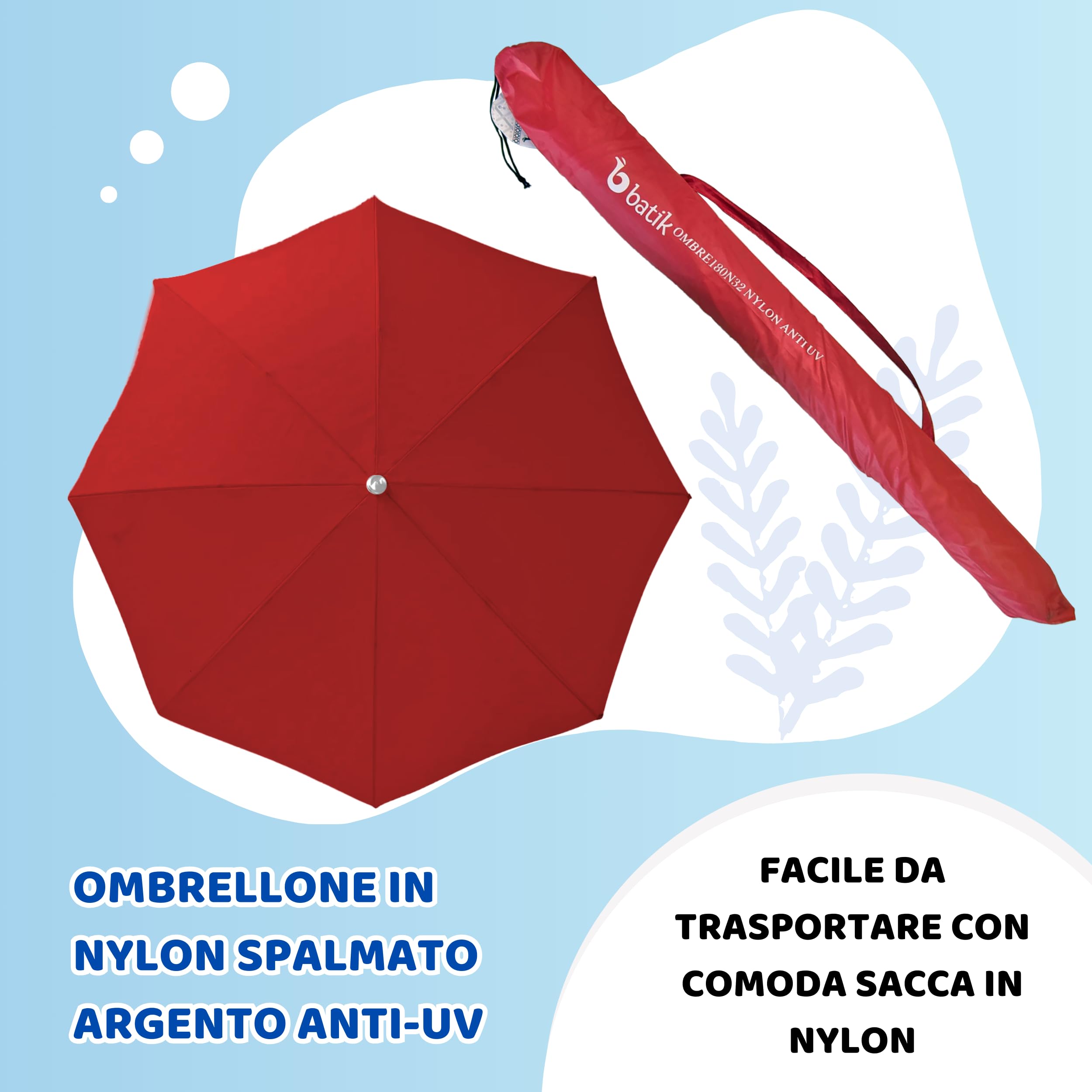 Batik - Ombrellone da Spiaggia - LELLO L'OMBRELLO - Ombrellone da Spiaggia Grande Anti UV - Diametro 180 cm