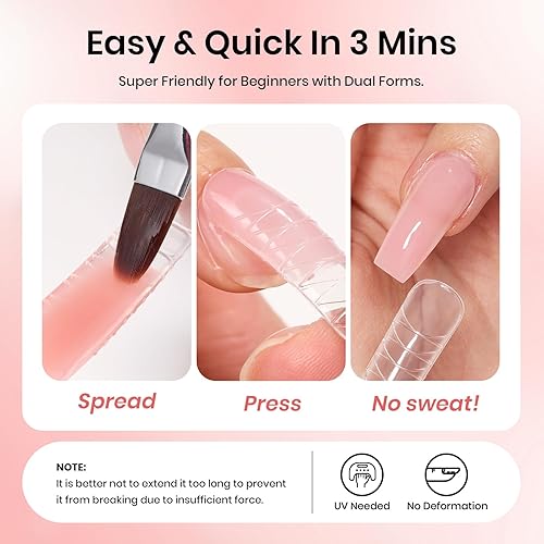 Miniatura 88 de Beetles - Kit de gel de extensión de uñas de polietileno con luz UV: juego de 6 colores de gel constructor rosa con purpurina blanca con capa base