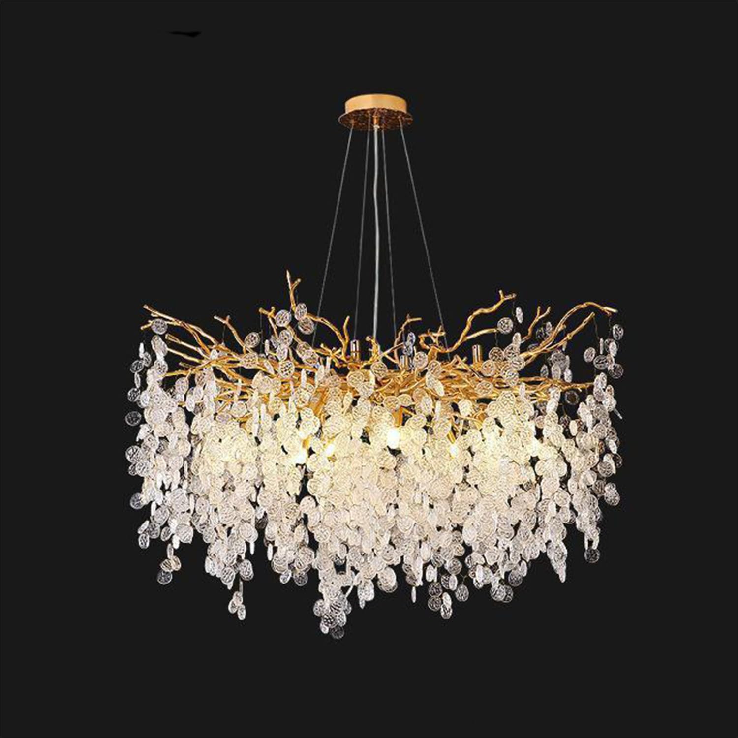 Abinlina One Color Gold Leaf Chandelier Tree Branch Crystal Pendant Light Fixture For High Foyer, Dining Room, Bedroom, Living Room - 80Cm Round Design(Round100cm)