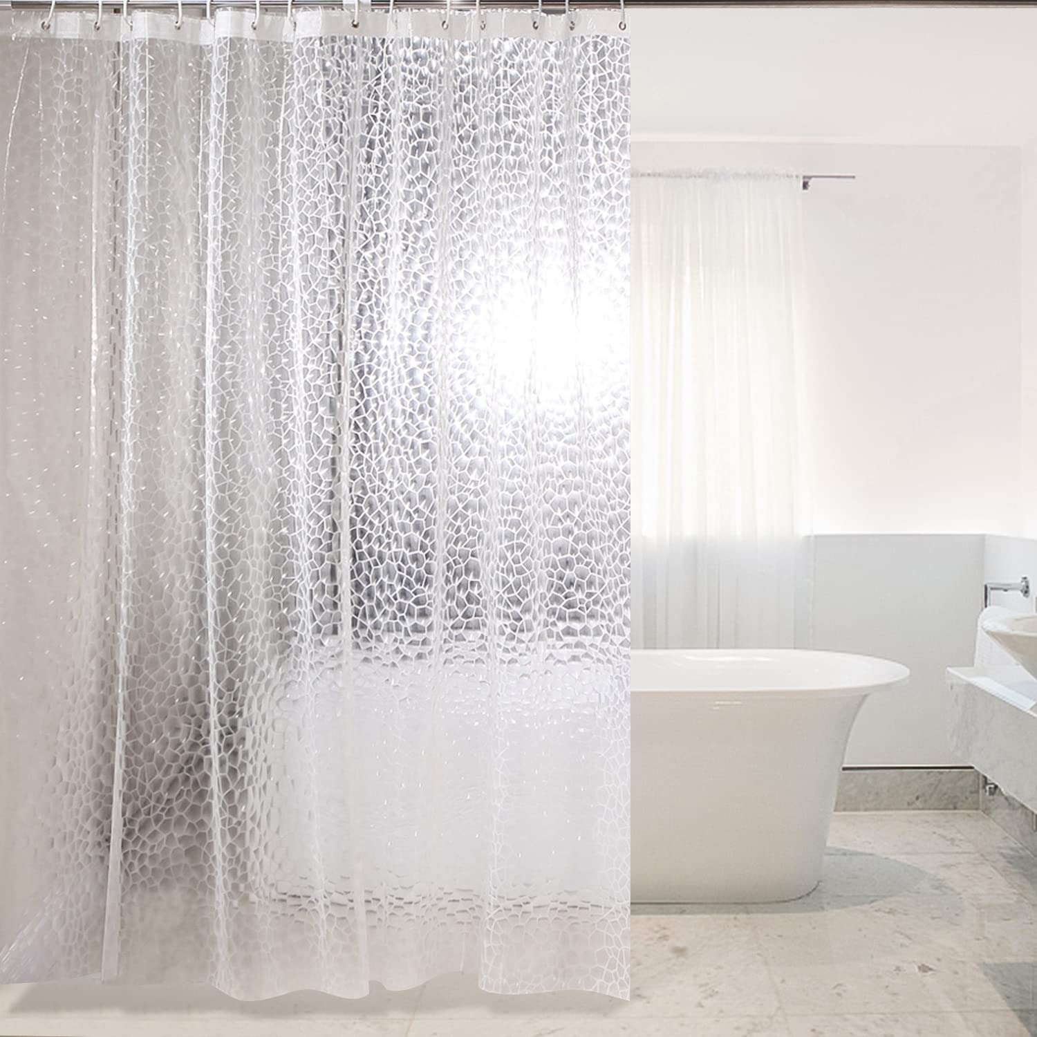 Waterproof Clear Shower Curtain With Ring Hooks 71 inch x 71 inch Water Cube EVA Bathroom Curtain Liner Bath Curtains for Home Hotel for Bathroom (1pcs)