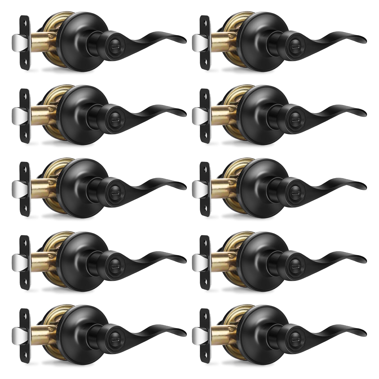 10 Pack Privacy Door Handles Matte Black Door Handles, Wave Style Reversible Keyless Door Levers, Heavy Duty Interior Door Knobs for Bedroom Bathroom Doors