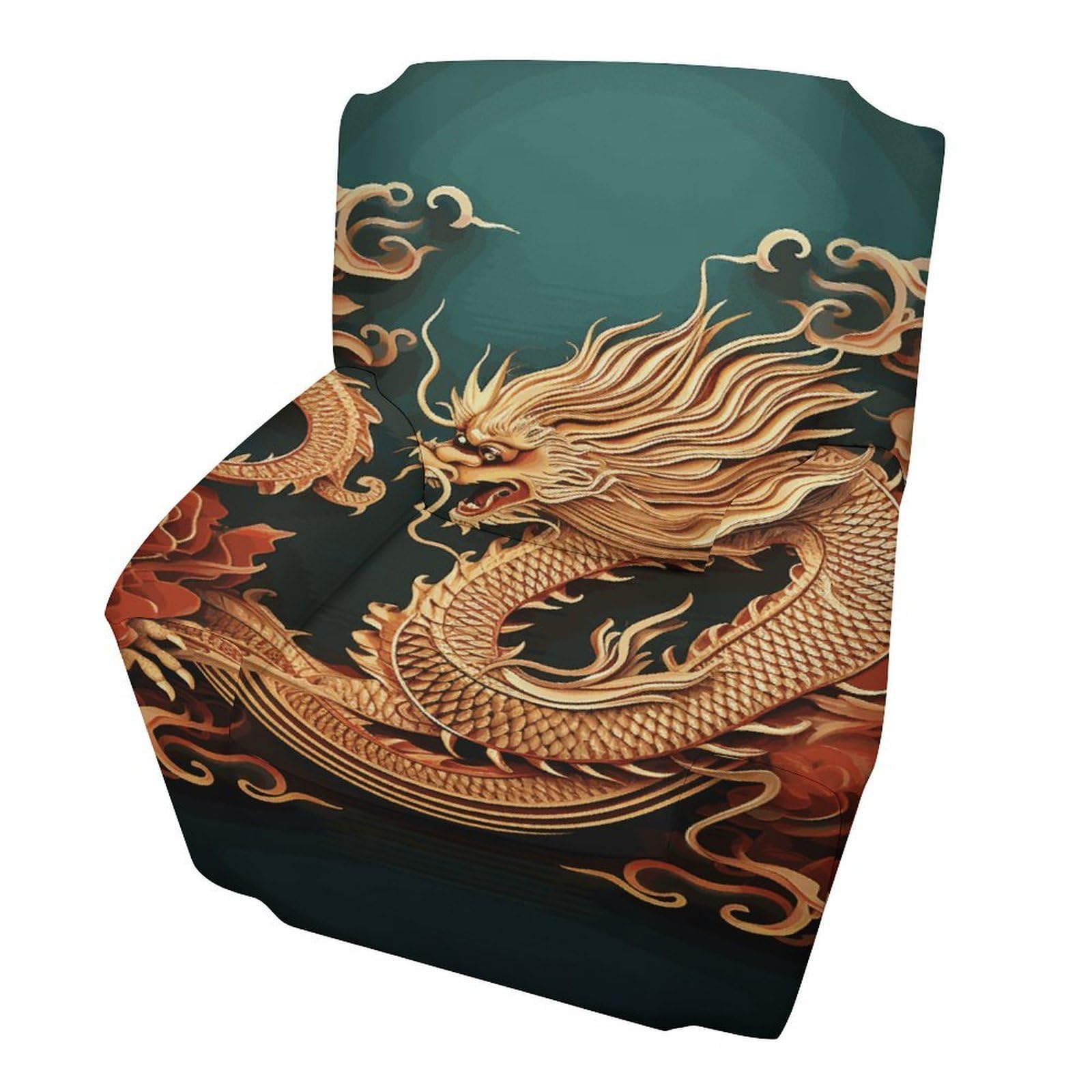 Fodpand Style Dragon Chinese Background Sofa Cover Soft 1 Seater Sofa Slipcover For Pets Washable,Couch Cover With Elastic Straps Furniture Protector