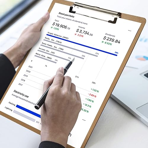 Miniatura 5 de Portapapeles grandes  Paquete de 26 portapapeles de madera para oficina, tamaño de letra A4 estándar a granel (9 x 12.5 pulgadas) con clip de perfil