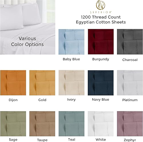 Miniatura 7 de BNM - Juego de sábanas de algodón egipcio de 1200 hilos, juego de sábanas de lujo, 1 sábana bajera de bolsillo profundo, 1 sábana encimera, 2 fundas