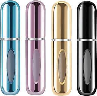 مجموعة زجاجات عطر صغيرة 5 مل قابلة لإعادة التعبئة مزودة بمضخة آمنة مثالية لحمل العطر بسهولة للراحة، 4 قطع