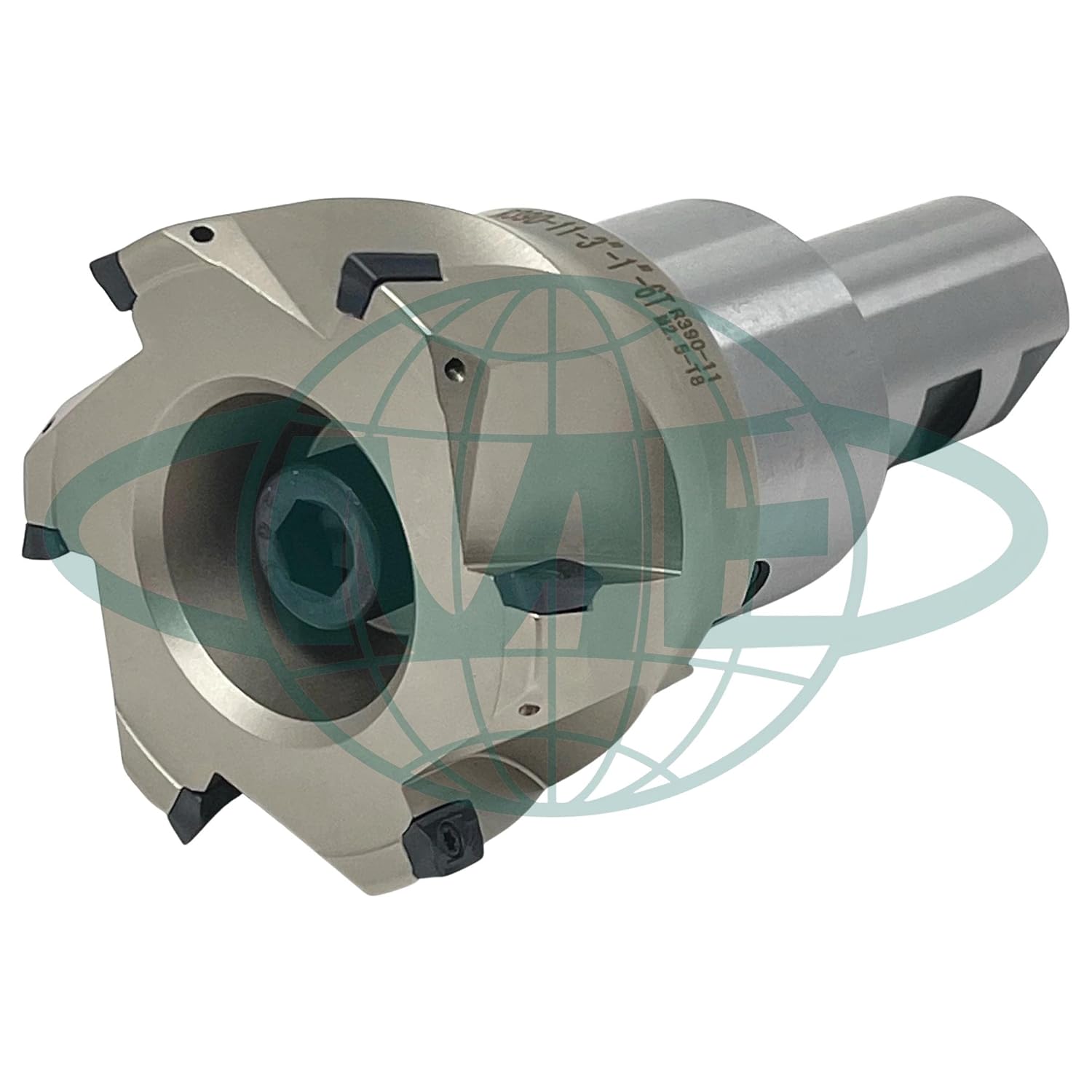 CME 3" 90° Indexable Face Mill w/ 1-1/4" Weldon Shank Arbor, R390 Inserts Included, 6 Flutes