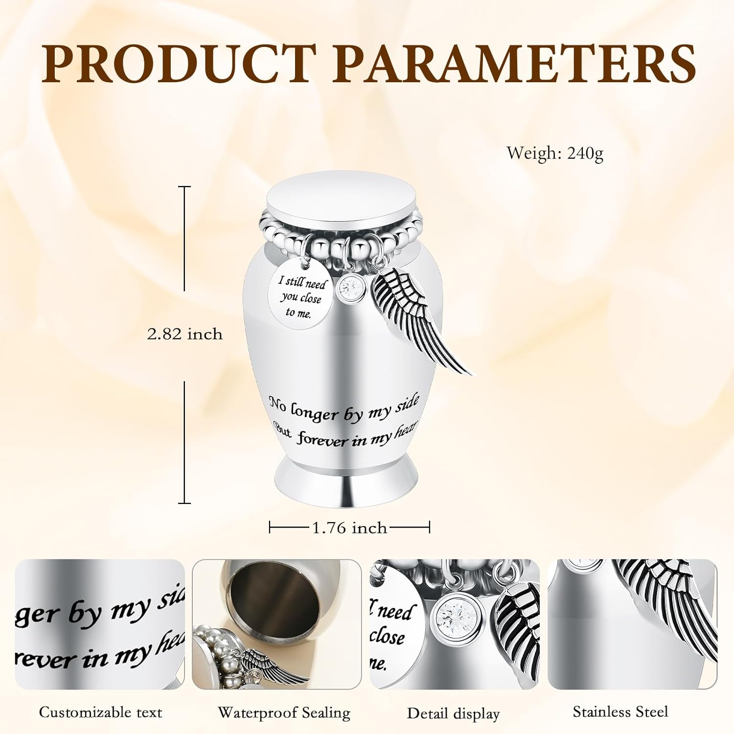 Small Cremation Urn for Ashes Human Adult Female Male Stainless Steel Mini Urn for Human Ash for Women Men Memorial Burial Funeral Decorative Urns for Ashes Keepsake,Silver-I Still