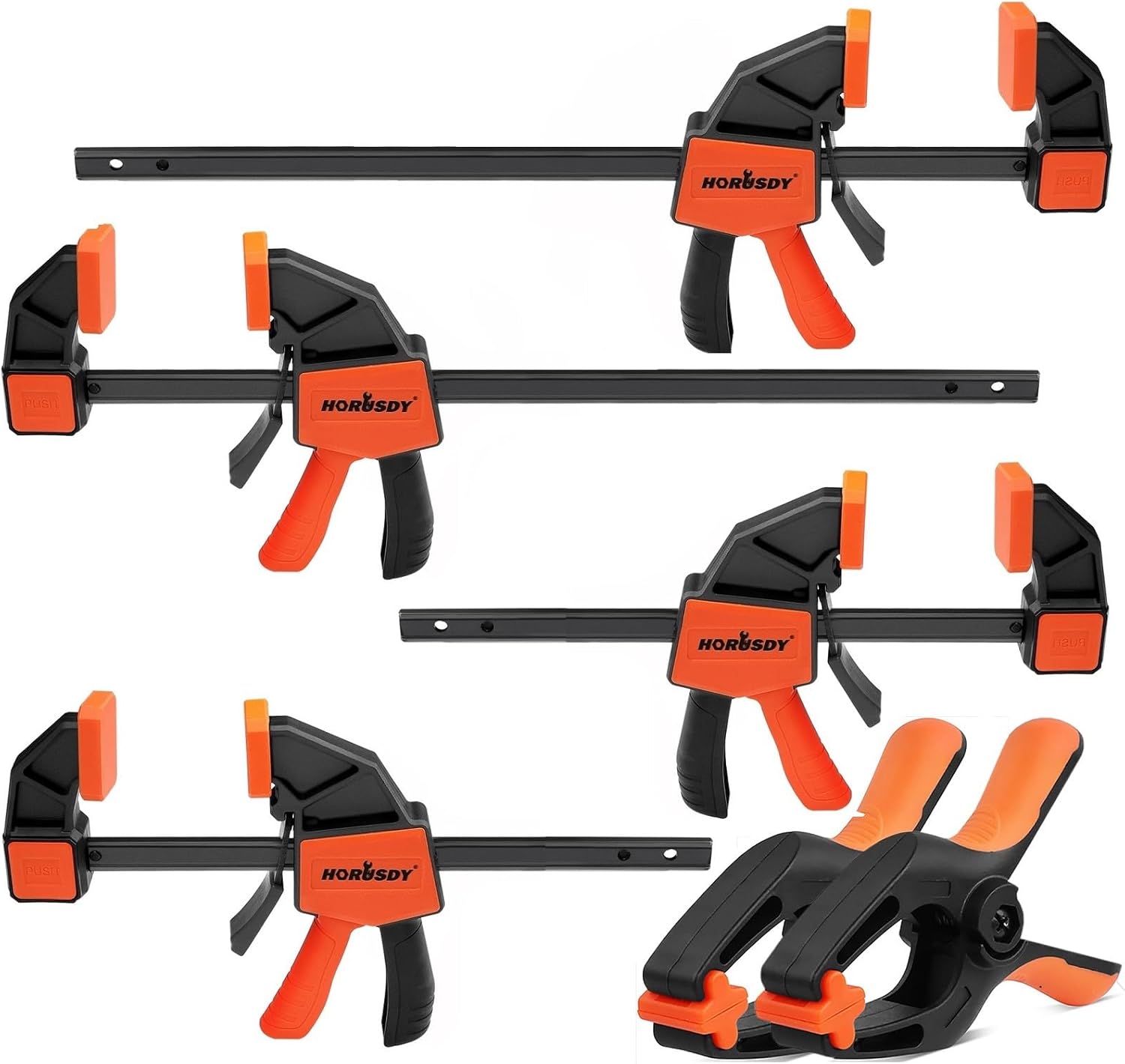 HORUSDY 6Pack Wood Clamps for Woodworking, 12" and 6" Bar Clamps, Wood