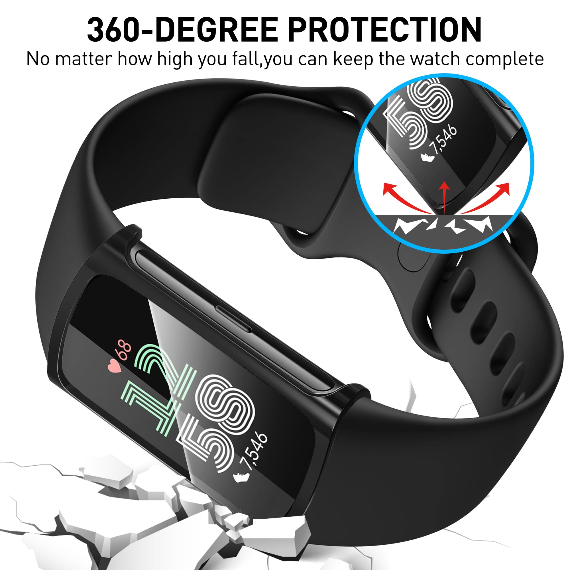 Diruite 4 Pezzi Custodia per Fitbit Charge 6/Charge 5 Pellicola Protettiva,Morbido TPU Scratch Resistant Cover HD Protettiva Schermo